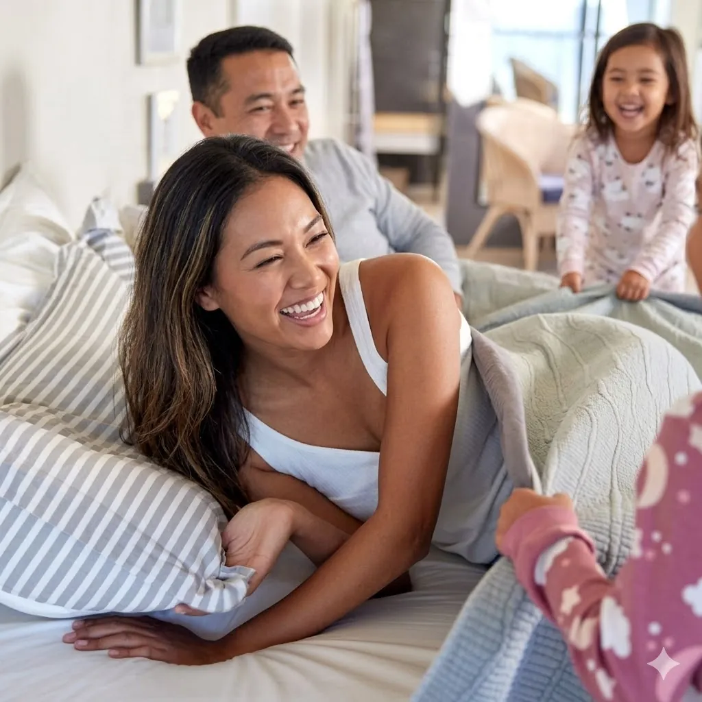 Woman relaxing comfortably in bed