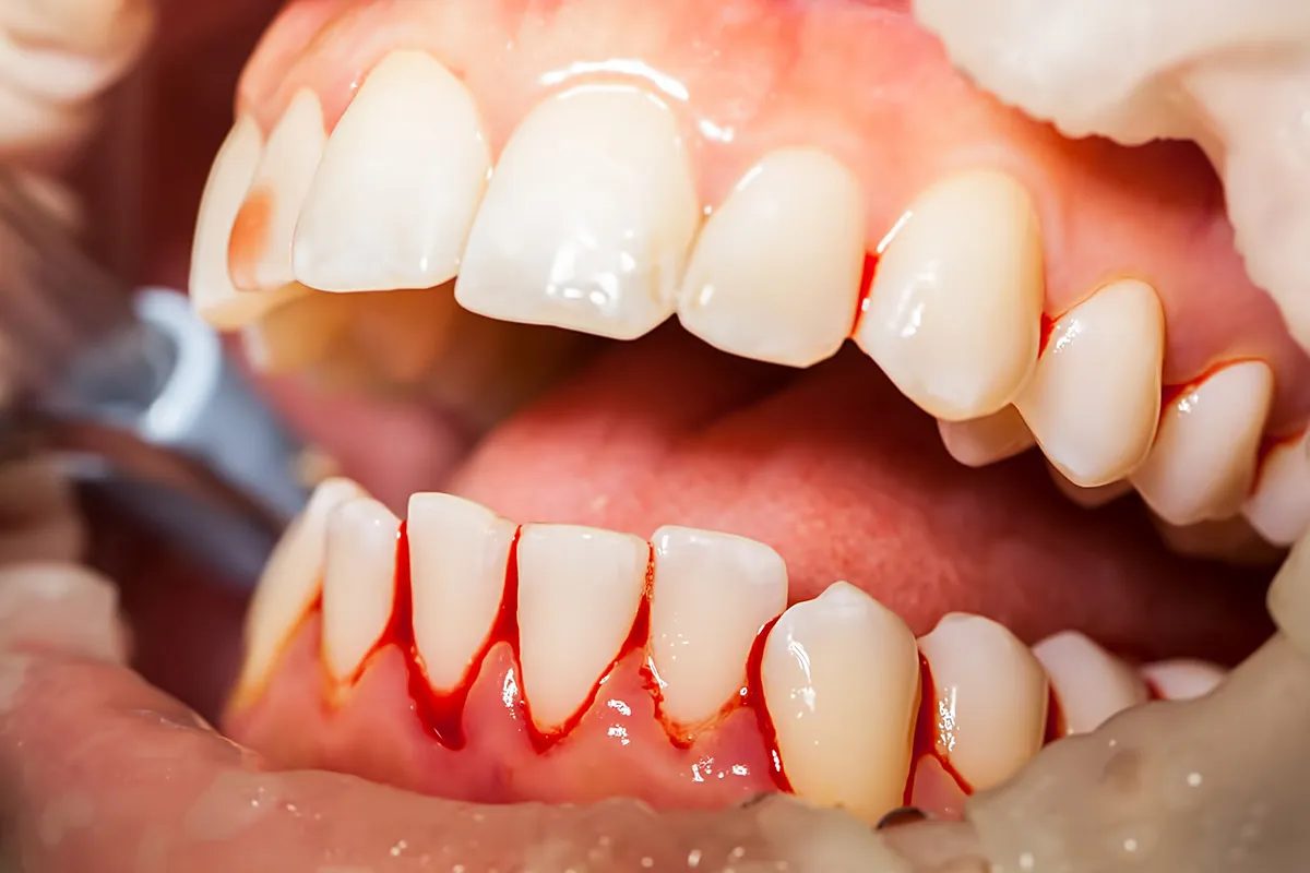 Bleeding along the gumline during a dental clean