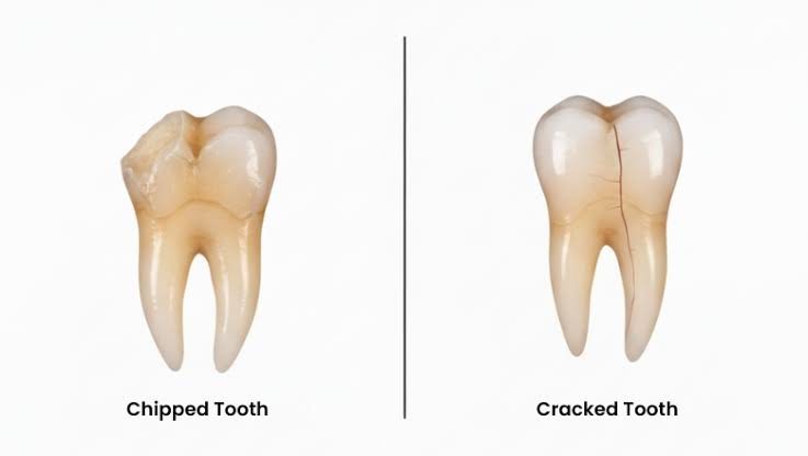 Illustration comparing a chipped tooth and a cracked tooth